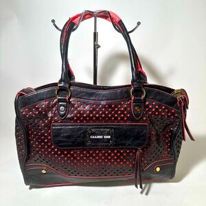 Gianni Bini Black and Red Satchel with Perforated Design